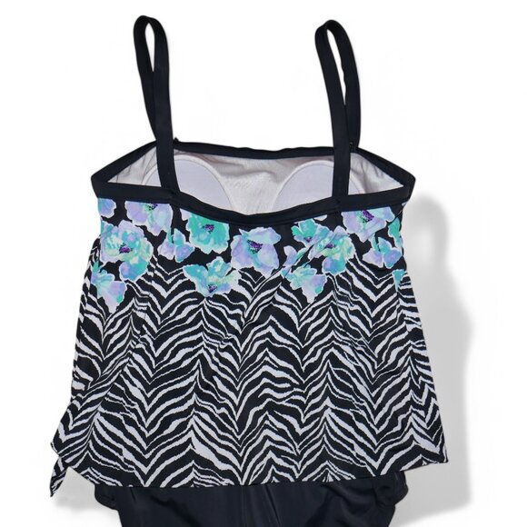 Maxine Of Hollywood Womens Size 16 Bandeau One Piece Swimsuit Zebra Garden - Picture 7 of 13